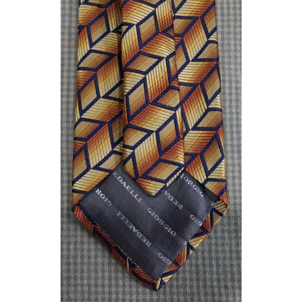 Giorgio Redaelli Italian Neck Tie Sunset Gold Hombre Navy Blue Chevron